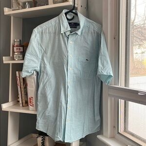 Vineyard Vines Classic Fit Tucket Shirt Blue and Green Check size M